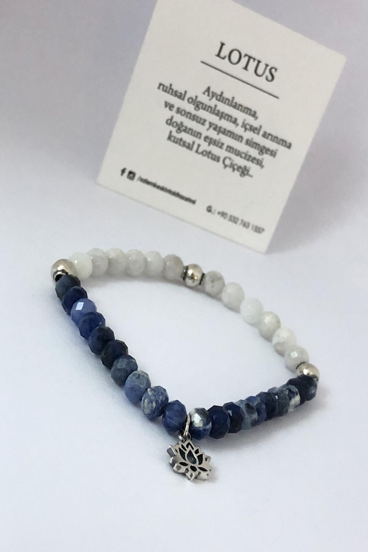 Sodalite & Aytaşı Doğal Taşlı Lotus Bileklik