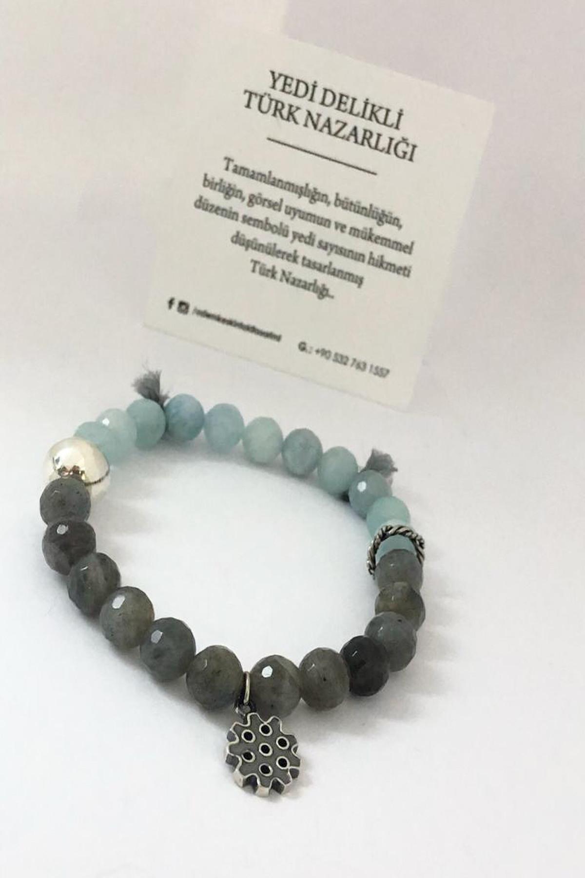 Aquamarine & Labrodorite Doğal Taşlı Bileklik