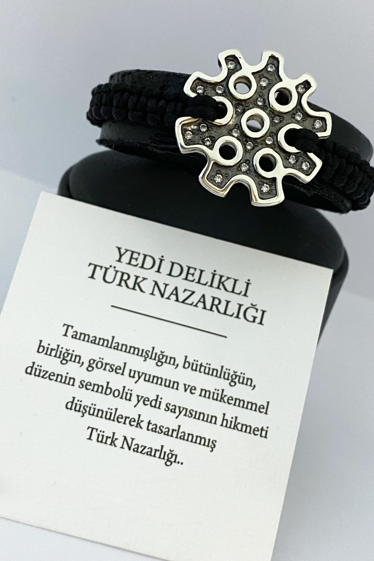 Yedi Delikli Türk Nazarlığı Dokulu Taşlı Bileklik