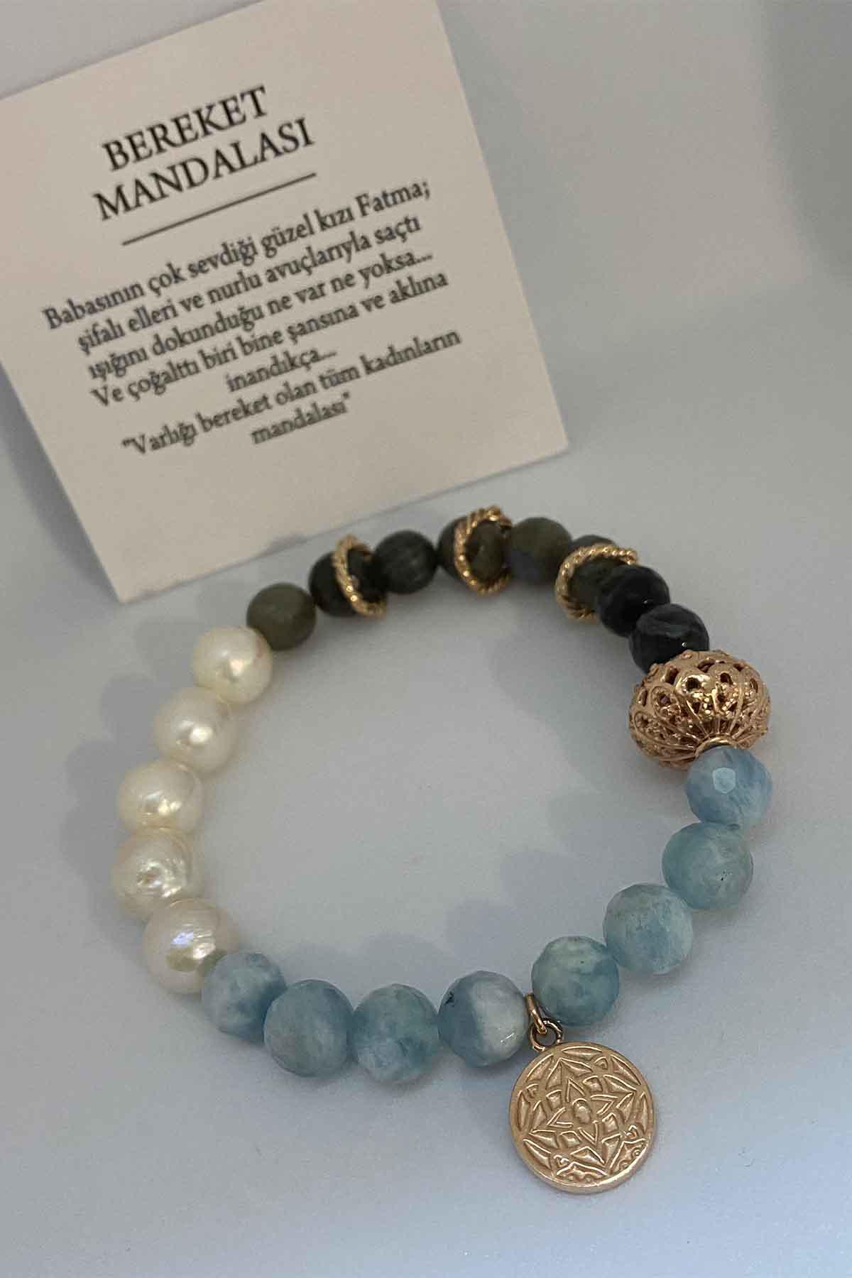 Aquamarine & İnci & Labradorite Taşlı  Bereket Mandalası Bileklik